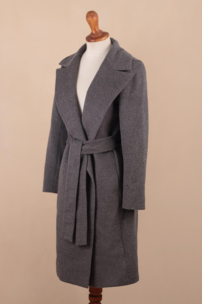 Baby alpaca blend long coat, 'Classically Chic in Grey' - Grey Baby Alpaca Blend Long Wrap Coat