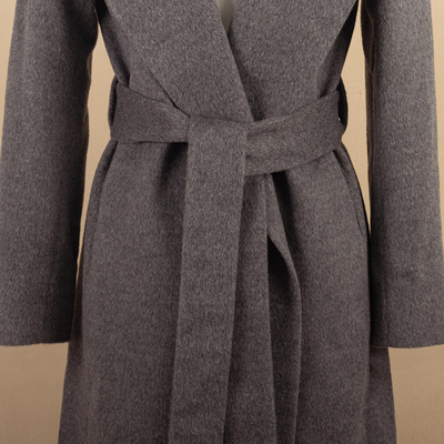 Baby alpaca blend long coat, 'Classically Chic in Grey' - Grey Baby Alpaca Blend Long Wrap Coat