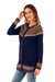 100% alpaca cardigan sweater, 'Blue Peru' - 100% Alpaca Dark Blue Tunic-Style Button-Down Sweater (image 2c) thumbail