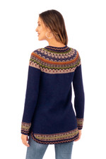 100% alpaca cardigan sweater, 'Blue Peru' - 100% Alpaca Dark Blue Tunic-Style Button-Down Sweater