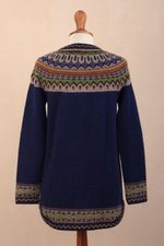 100% alpaca cardigan sweater, 'Blue Peru' - 100% Alpaca Dark Blue Tunic-Style Button-Down Sweater