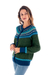Alpaca cardigan sweater, 'Andean Forest' - 100% Alpaca Green Yoke Cardigan From Peru (image 2c) thumbail