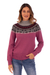100% alpaca sweater, 'Mountain Snowflakes in Rose' - Turtleneck Sweater in 100% Alpaca (image 2c) thumbail