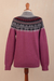 100% alpaca sweater, 'Mountain Snowflakes in Rose' - Turtleneck Sweater in 100% Alpaca (image 2h) thumbail