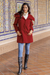 Alpaca blend coat, 'Red Classic' - Red Baby Alpaca and Wool Coat with Flared Design from Peru (image 2d) thumbail