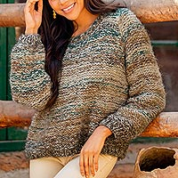Jersey de mezcla de alpaca, 'Heathered Earth' - Suéter de mezcla de alpaca y algodón