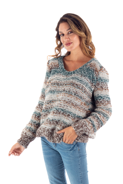 Alpaca and Cotton Blend Pullover Sweater - Heathered Earth | NOVICA