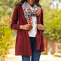 Suéter tipo cárdigan en mezcla de alpaca, 'Red Wrap' - Suéter tipo cárdigan abierto rojo en mezcla de alpaca de Perú