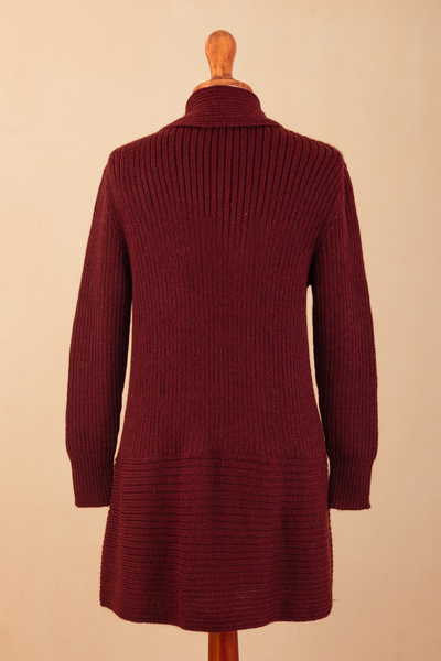 Suéter tipo cárdigan en mezcla de alpaca - Suéter tipo cárdigan abierto en mezcla de alpaca rojo de Perú