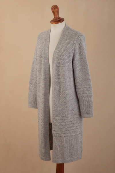 Alpaca blend cardigan, 'Grey Textures' - Long Alpaca Blend Cardigan