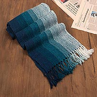 100% alpaca scarf, 'Coastal Colors' - Unisex Teal Alpaca Scarf