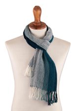 100% alpaca scarf, 'Coastal Colors' - Unisex Teal Alpaca Scarf