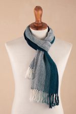 100% alpaca scarf, 'Coastal Colors' - Unisex Teal Alpaca Scarf
