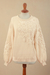 100% baby alpaca sweater, 'Elegant Blossoms' - Hand Embroidered Ivory Baby Alpaca Pullover Sweater (image 2e) thumbail