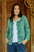 Pima cotton cardigan, 'Jade Garden' - Green Floral Cotton Cardigan (image 2b) thumbail