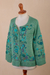Pima cotton cardigan, 'Jade Garden' - Green Floral Cotton Cardigan (image 2d) thumbail