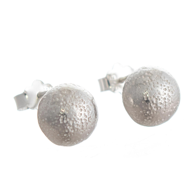 Sterling silver stud earrings, 'Moonscape' - Stippled Sterling Silver Earrings