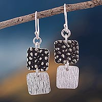 Sterling silver dangle earrings, 'Andean Rocks' - Sterling Silver Textured Block Dangle Earrings from Peru