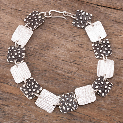 Sterling silver link bracelet, 'Andean Rocks' - Sterling Silver Textured Block Link Bracelet from Peru