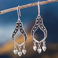 Sterling silver dangle earrings, 'Exotic Hearts' - Romantic Silver Dangle Earrings with Hearts from Peru