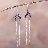 Sterling silver dangle earrings, 'Exotic Arch' - Long Sterling Dangle Earrings