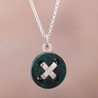 Chrysocolla pendant necklace, 'Button Up' - Artisan Crafted Chrysocolla Necklace
