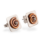 Sterling silver and copper button earrings, 'Spatial Dimensions' - Button Earrings with Sterling Silver and Copper