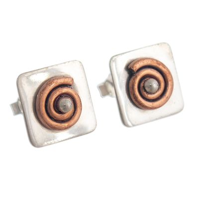 Button Earrings with Sterling Silver and Copper