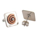 Sterling silver and copper button earrings, 'Spatial Dimensions' - Button Earrings with Sterling Silver and Copper