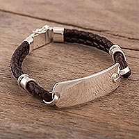 Leather and sterling silver pendant bracelet, 'Personally Yours' - Sterling Silver and Leather Bracelet