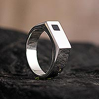 Men's obsidian signet ring, 'Black Box' - Modern Men's Obsidian Ring