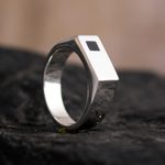 Men's obsidian signet ring, 'Black Box' - Modern Men's Obsidian Ring