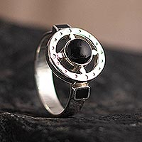Obsidian cocktail ring, 'Dark Compass' - Hand Crafted Obsidian Cocktail Ring