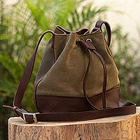 Suede and leather bucket bag, 'Boho Style in Brown' - Bucket Bag in Suede and Leather