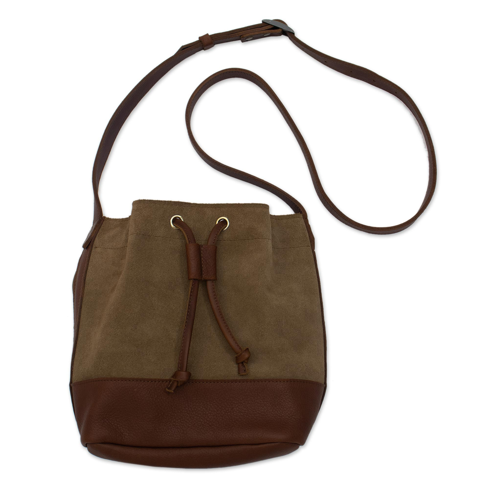 UNICEF Market  Bucket Bag in Suede and Leather - Boho Style in Brown