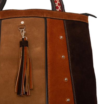 Wool-accented suede shoulder bag, 'Cusco Bohemian' - Hand Crafted Suede Shoulder Bag