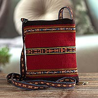 100% alpaca shoulder bag, 'Cusco Glyphs' - Hand Loomed Alpaca Shoulder Bag
