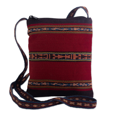 Handwoven sling bag, 'Cusco Glyphs' - Hand Loomed Alpaca Shoulder Sling Bag