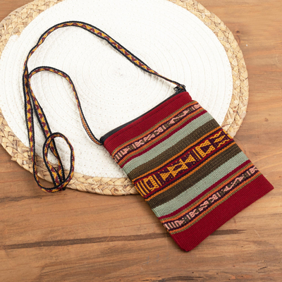 100% alpaca shoulder bag, 'Cusco Crimson' - Handmade Alpaca Shoulder Bag