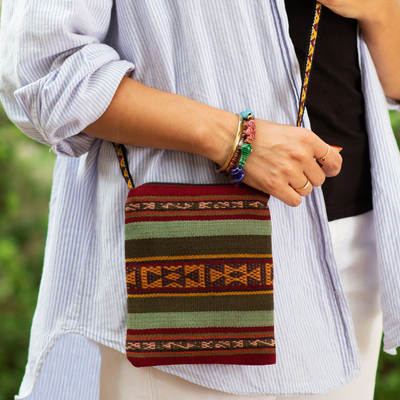 100% alpaca shoulder bag, 'Cusco Crimson' - Handmade Alpaca Shoulder Bag