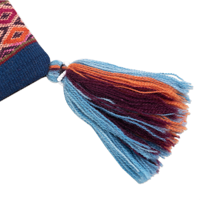 kissenbezug aus 100 % Alpaka - Handgewebter, farbenfroher blauer Alpaka-Kissenbezug mit Rückengurt