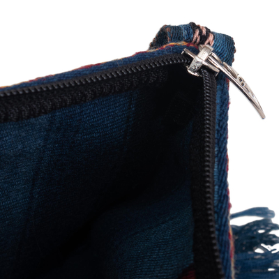 100% alpaca shoulder bag, 'Cusco Skies' - Tasseled Blue Alpaca Shoulder Bag