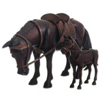 Cedar wood sculptures, 'Equine Family' (pair) - Hand Carved Horse Family Sculpture (Pair) from Peru