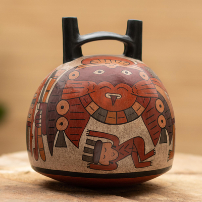 Ceramic vessel, 'Nazca Rituals' - Peru Archaeology Ceramic Nazca Replica Decorative Vase