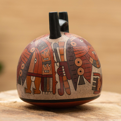 Vasija de cerámica - Jarrón decorativo réplica de nazca de cerámica de arqueología peruana