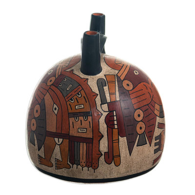 Ceramic vessel, 'Nazca Rituals' - Peru Archaeology Ceramic Nazca Replica Decorative Vase