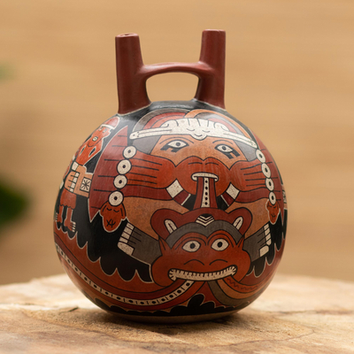 Vasija de cerámica, 'Rituales de Nazca' - Arqueología Andina Jarrón decorativo réplica de cerámica de Nazca