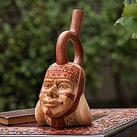Ceramic vessel, 'Eternal Moche' - Peru Archaeology Ceramic Moche Portrait Replica Vessel
