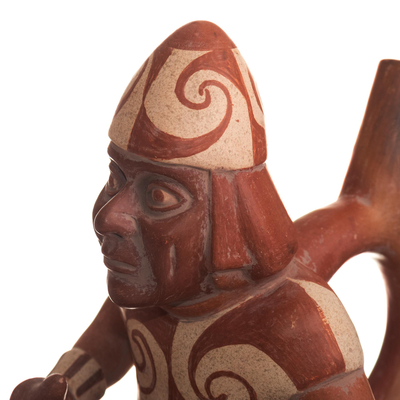 Vasija de cerámica, 'Soldado Moche' - Arqueología del Perú Réplica de vasija de guerrero moche de terracota