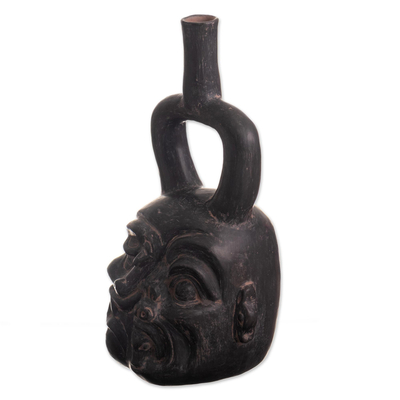 Vasija de cerámica - Perú arqueología cerámica jaguar-chamán vasija facial